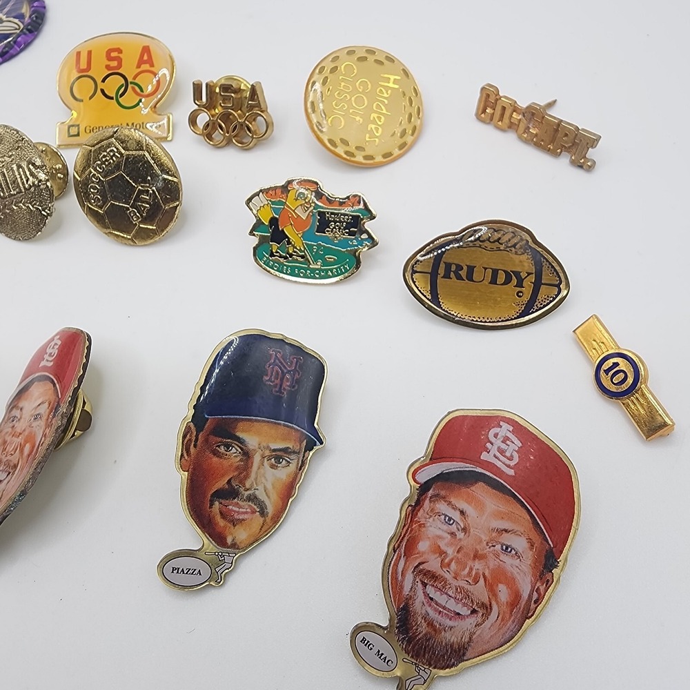 Vintage Sports Theme Pinback Button Lapel Pin Lot Enamel Metal Olympics Baseball - Picture 16 of 16